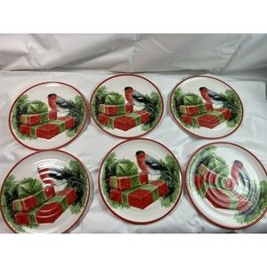 Ceramica Cuore Italy Christmas‎ Holiday Sparrow Salad/Luncheon 9” Plates set/6